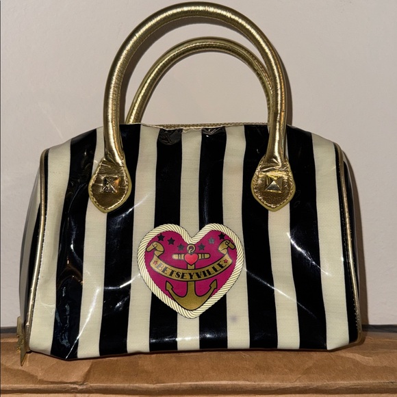 Betsey Johnson Handbags - Betsey Johnson Black and White Striped Satchel, Vintage, Rare BETSEY JOHNSON